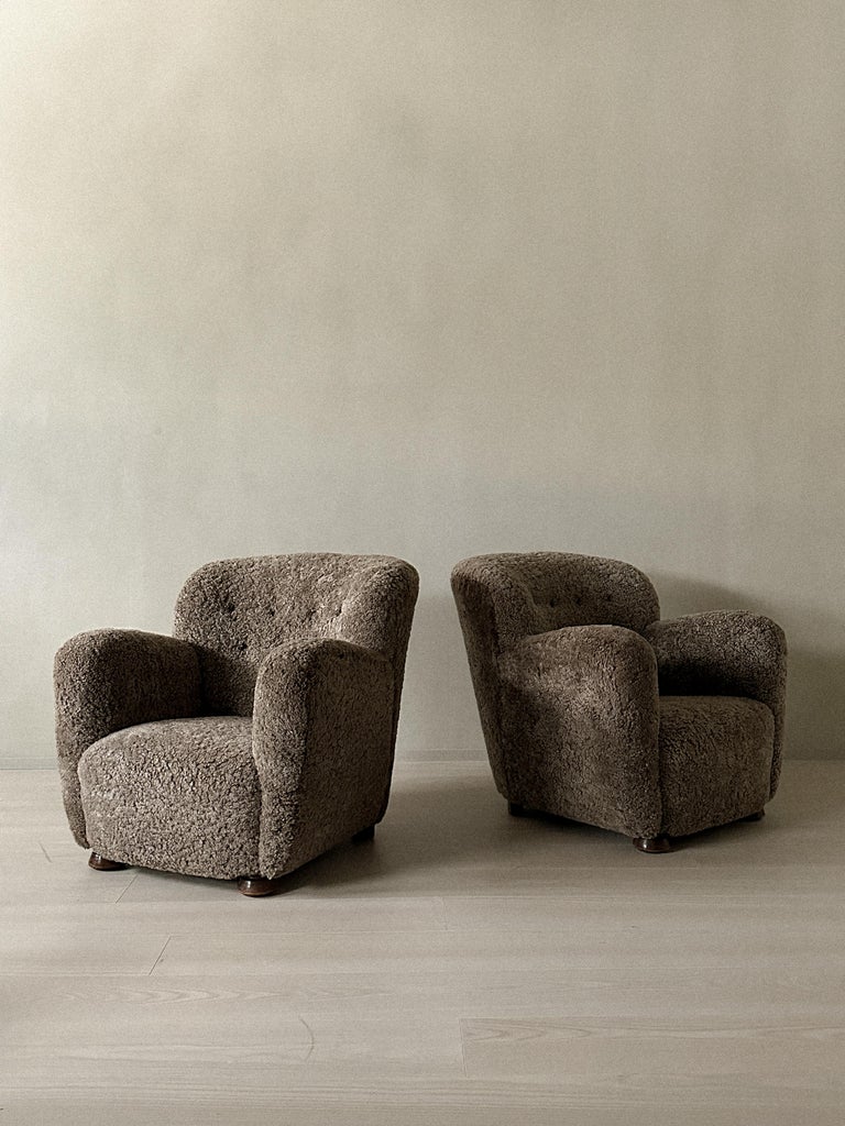 A Pair of Lounge Chairs in Sheepskin, c. 1940s