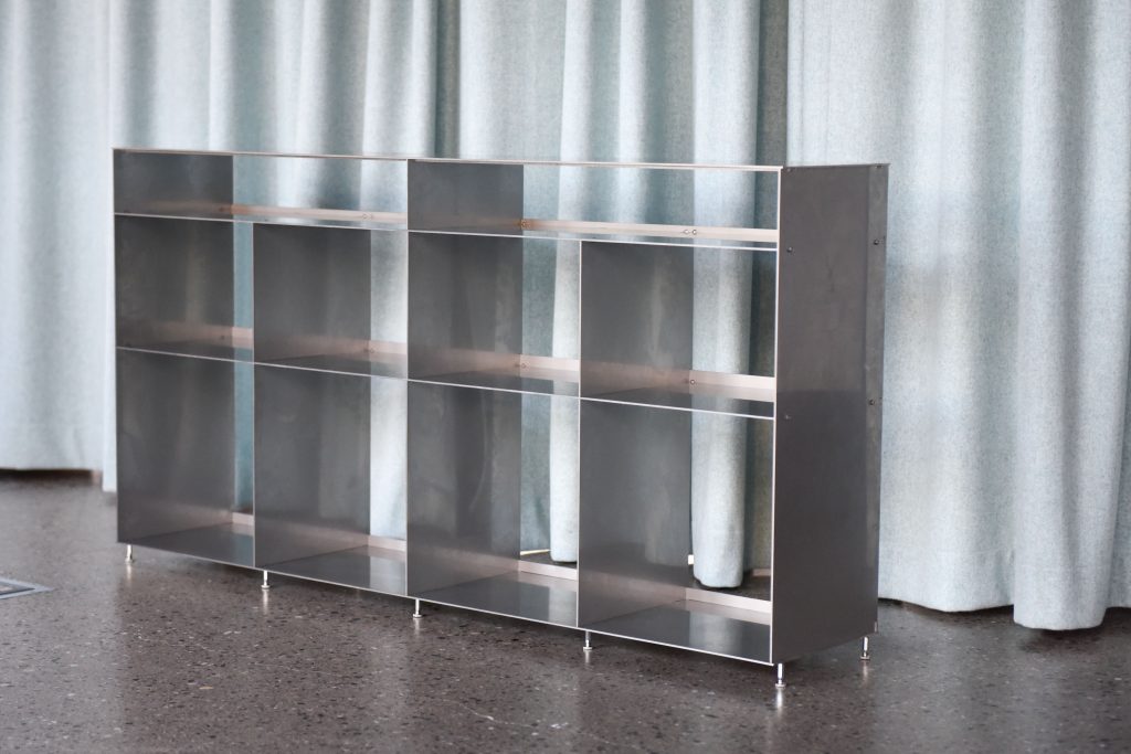 Stainless steel bookcase from Edvard Glazebrook