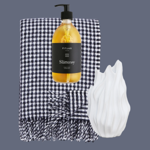 Hygge gavesett Skjerf, håndsåp og vase