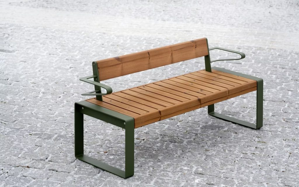 Street bench with backrest by Torsteinssen design for NORFAX