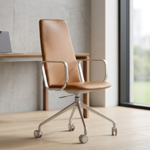 Ada Office chair from LK Hjelle in Cognac Dunes skin, designed by Jonas R. Stokke