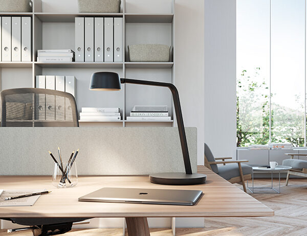 Luxo Motus Table lifestyle – office desk scene Luxo Motus Table desk lamp - lifestyle photo in office scene