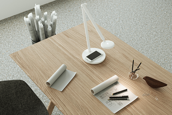 Luxo Motus Flat desk lamp - lifestyle photo in office scene
