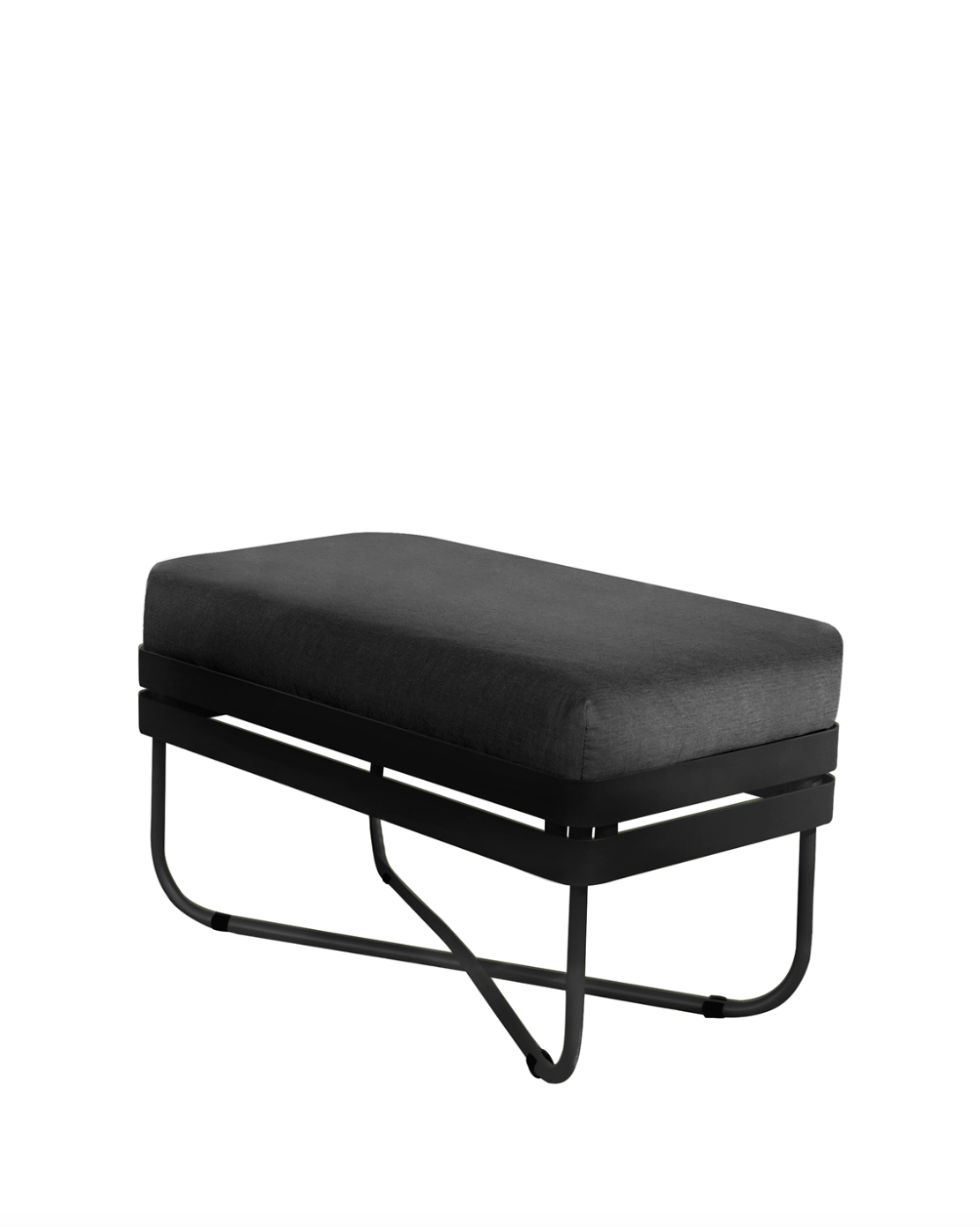 Ygg & Lyng Bris outdoor sofa 35x70 ottoman/chaise module with Black frame / Panama Shadow cushion – studio photo on white background