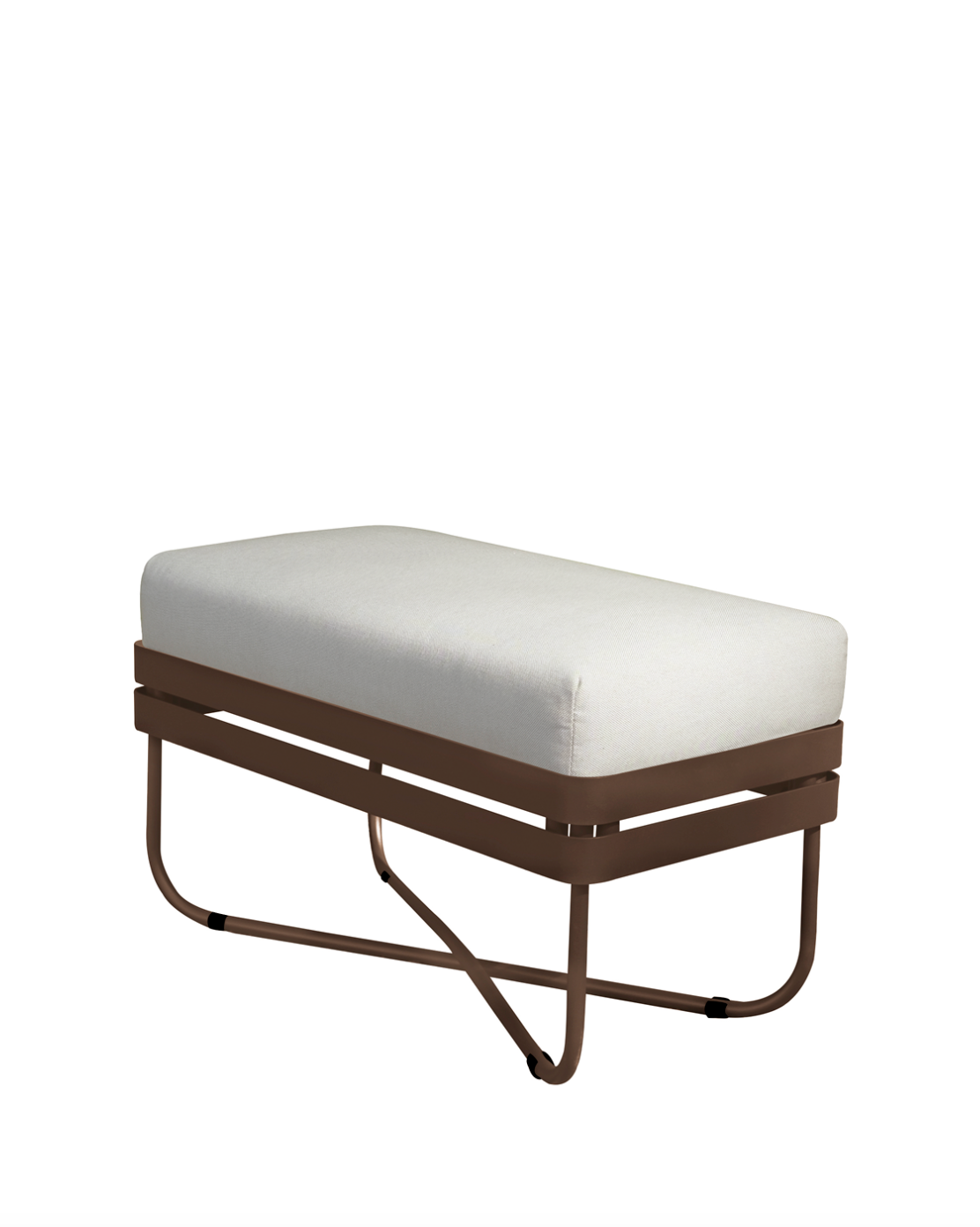 Ygg & Lyng Bris outdoor sofa 35x70 ottoman/chaise module with Earth Brown frame / Cerdaline Nature cushion – studio photo on white background