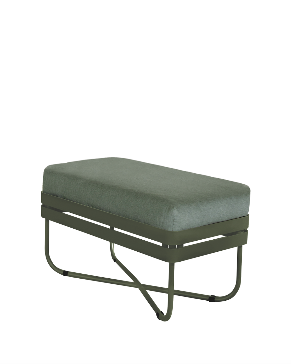 Ygg & Lyng Bris outdoor sofa 35x70 ottoman/chaise module with Deep Olive frame / Hispano Grass cushion – studio photo on white background