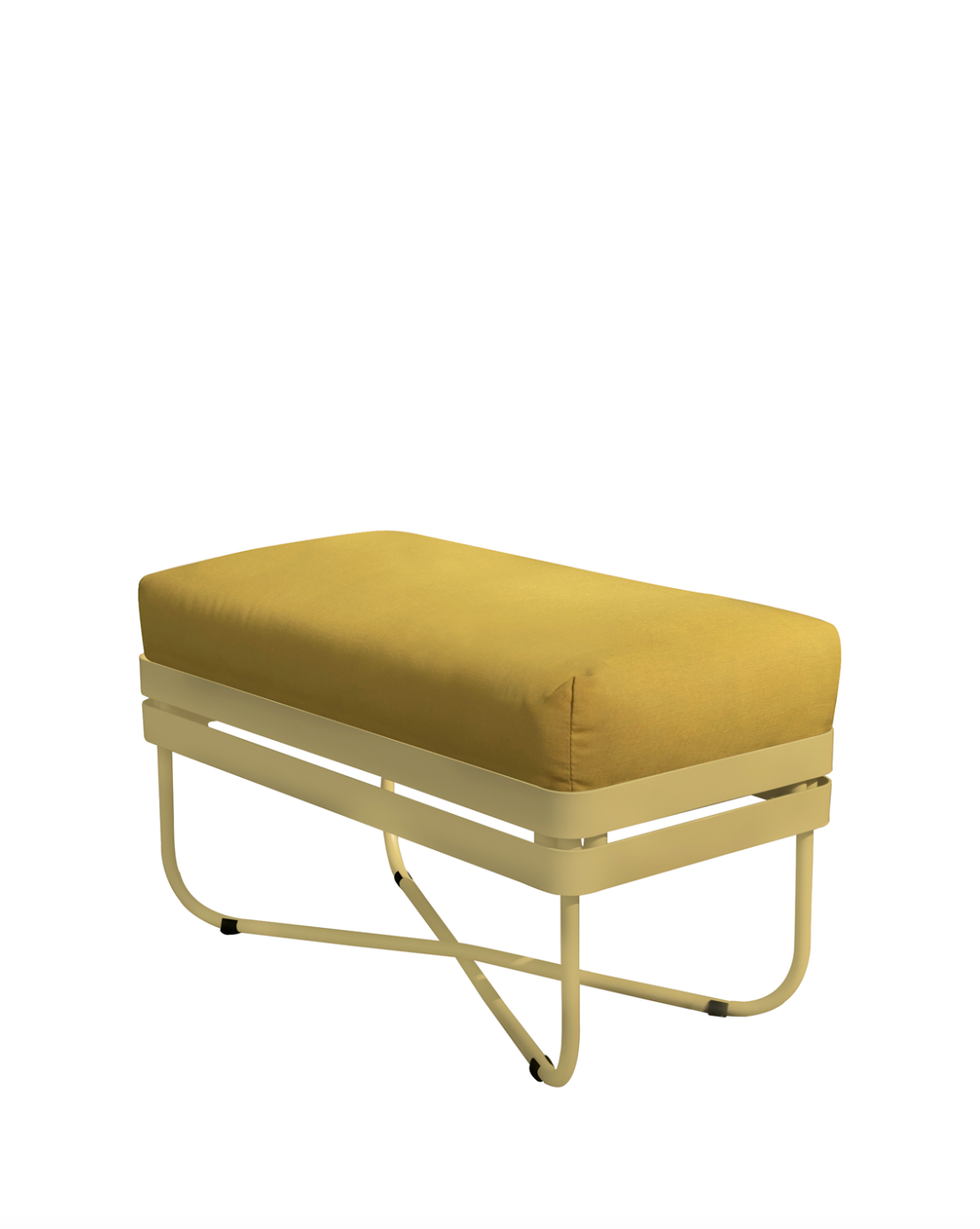 Ygg & Lyng Bris outdoor sofa 35x70 ottoman/chaise module with Summer Yellow frame / Hispano Sun cushion – studio photo on white background