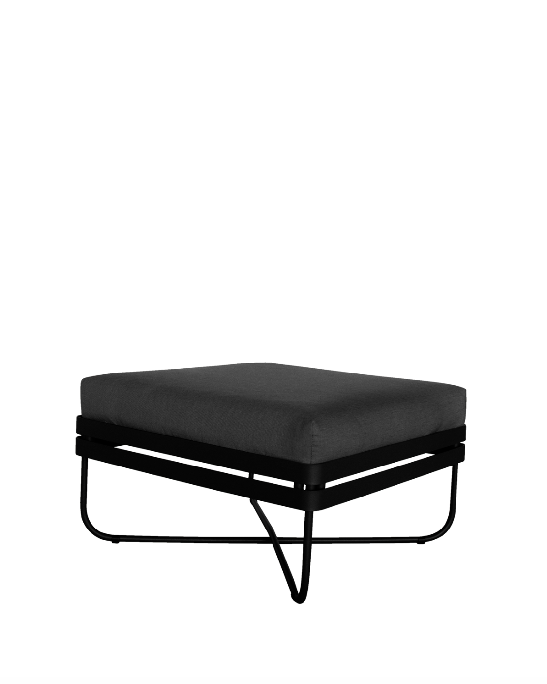 Ygg & Lyng Bris outdoor sofa 70x70 ottoman/chaise module with Black frame / Panama Shadow cushion – studio photo on white background