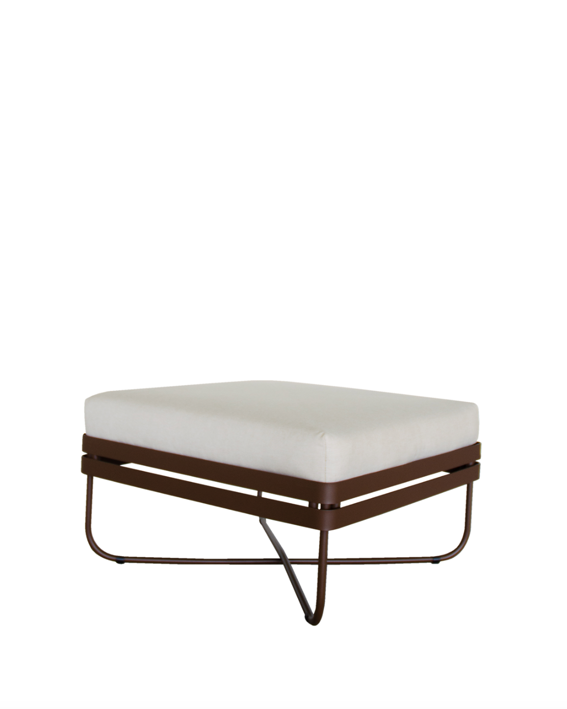 Ygg & Lyng Bris outdoor sofa 70x70 ottoman/chaise module with Earth Brown frame / Cerdaline Nature cushion – studio photo on white background