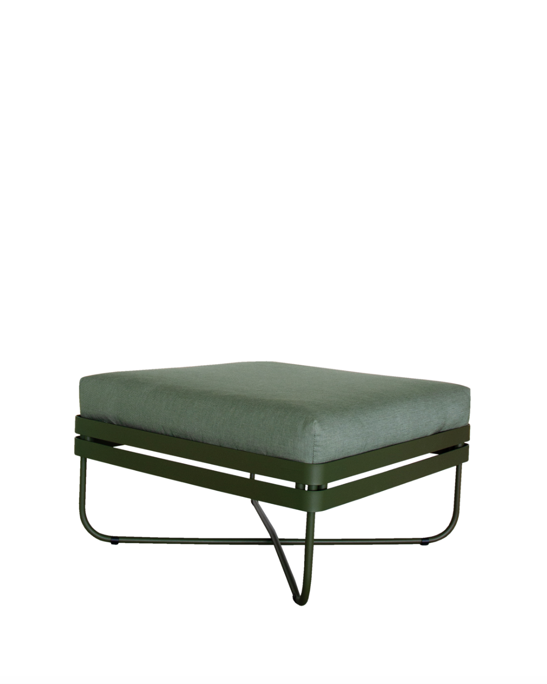 Ygg & Lyng Bris outdoor sofa 70x70 ottoman/chaise module with Deep Olive frame / Hispano Grass cushion – studio photo on white background