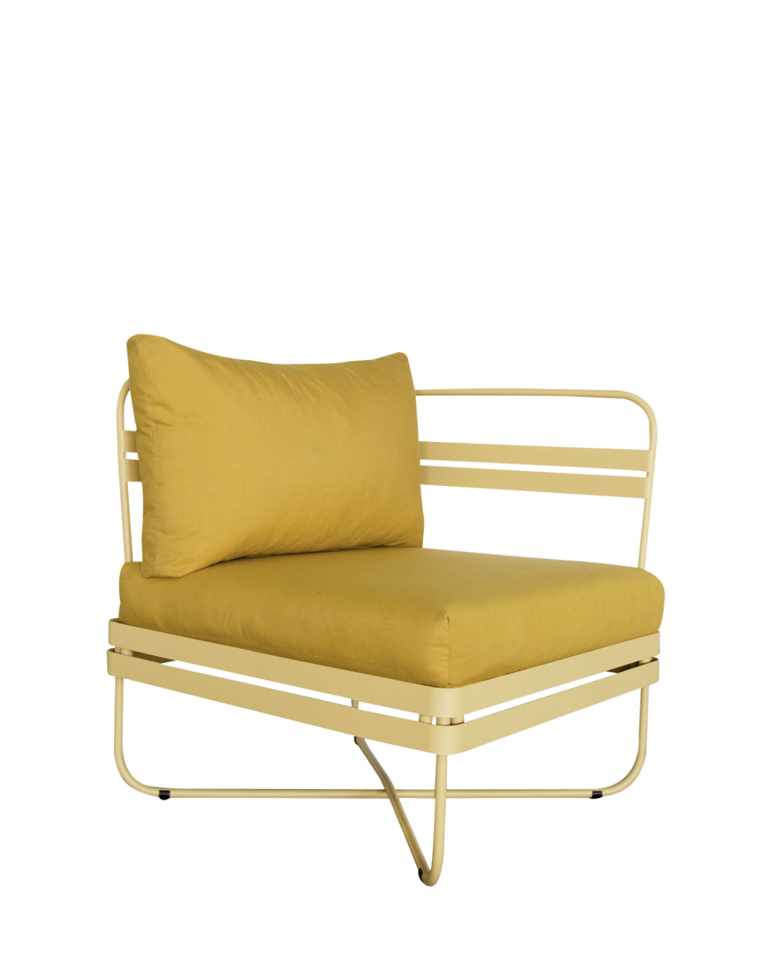 Ygg & Lyng Bris outdoor sofa end module with Summer Yellow frame / Hispano Sun cushion – studio photo on white background