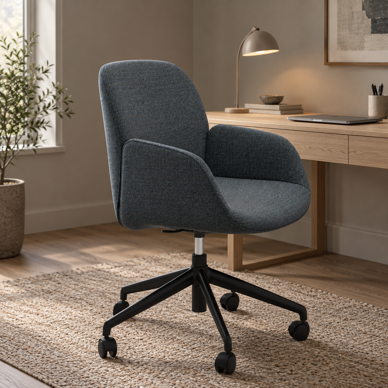 Stressless Bay office chair, Bloom Blue/Matt svart – Sett av 4 – Utstillingsmodell